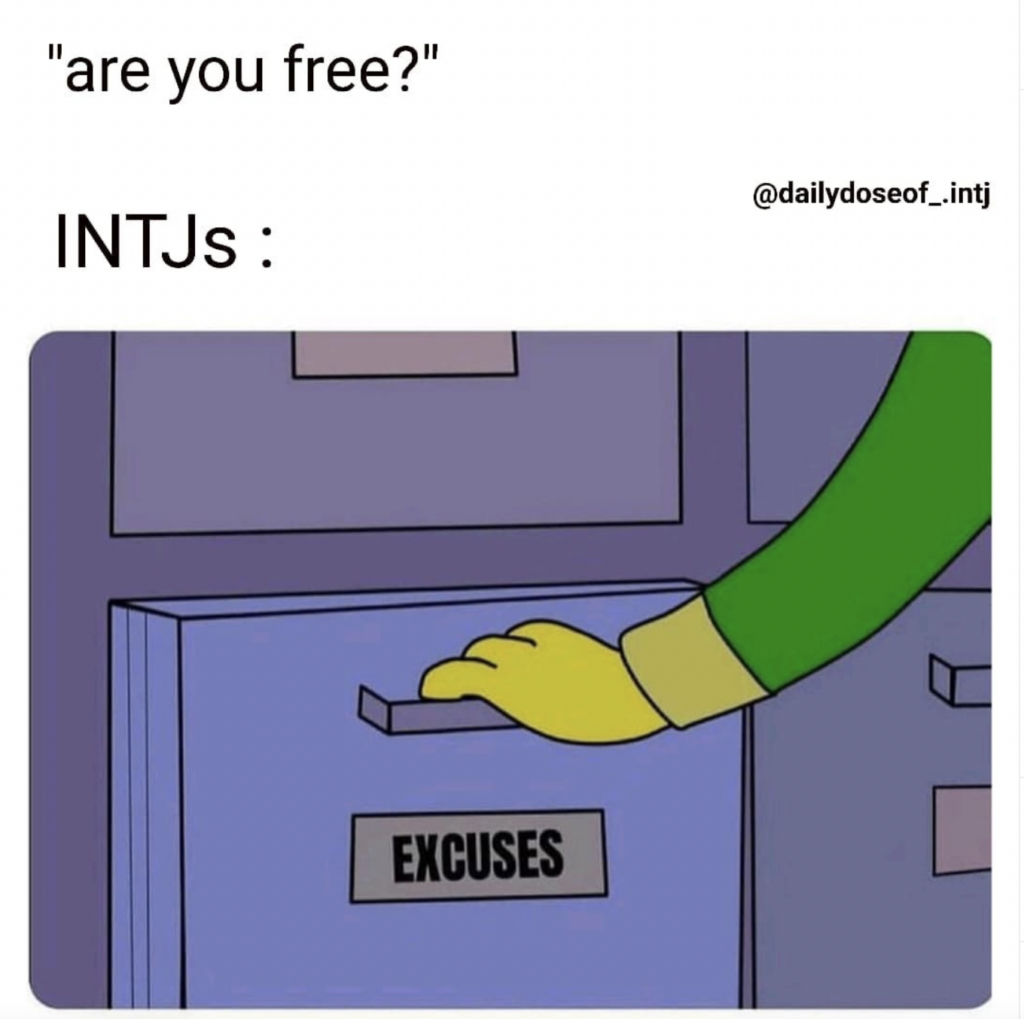 INTJ social situations excuse meme funny