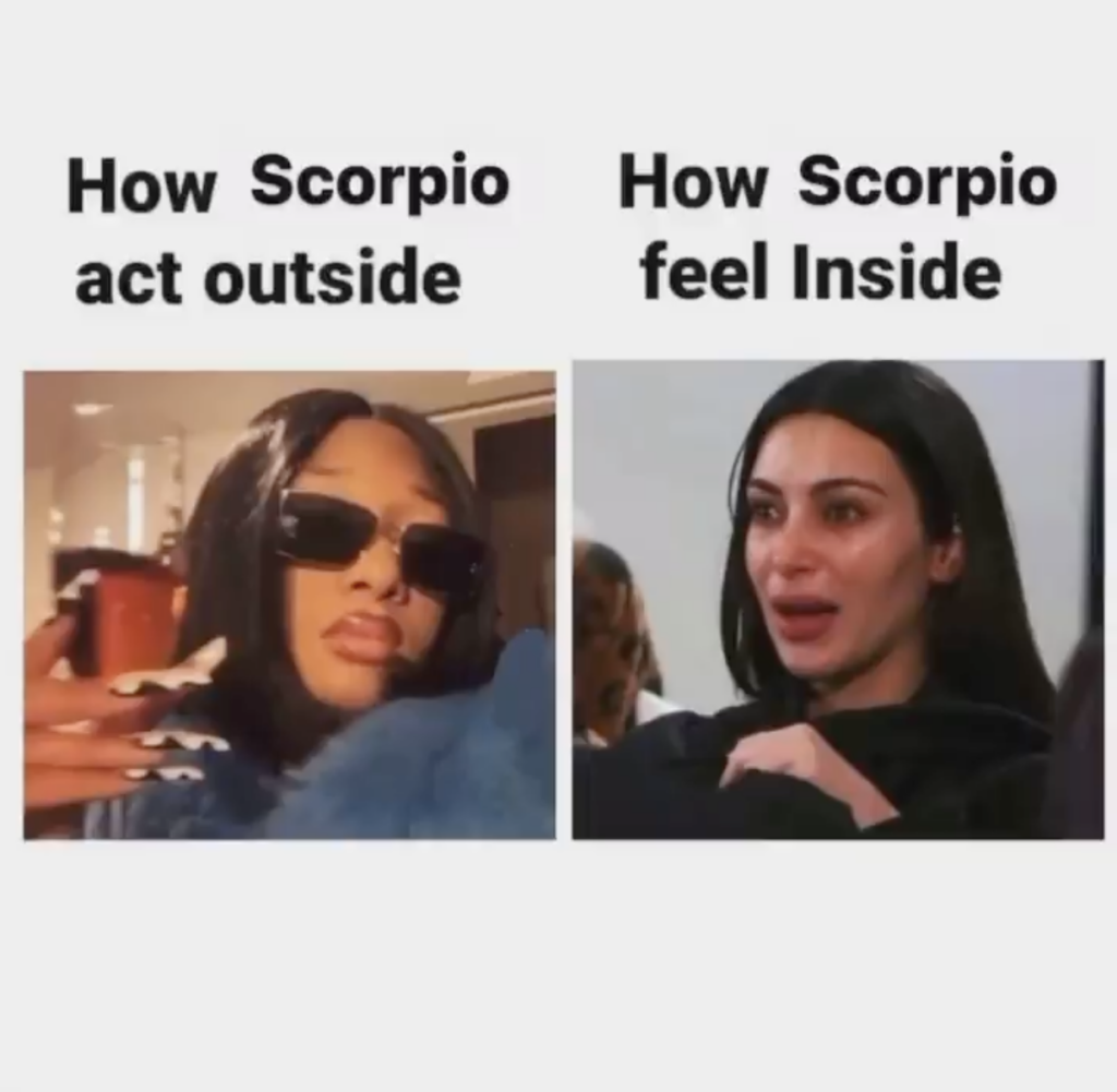 Scorpio meme: cool on the outside but sensitive on the inside