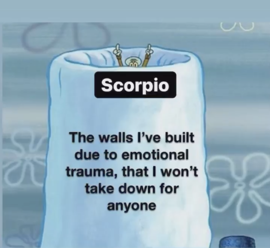 Scorpio meme: building up walls to protect