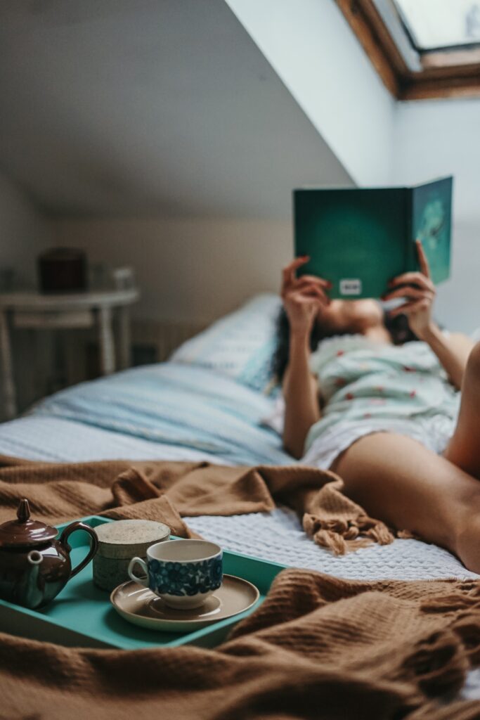 Introvert reading in bed