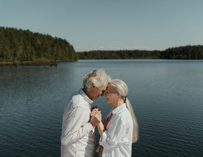 Love quotes for him and her elderly couple by a lake