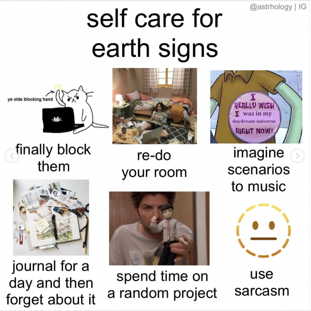 Earth star sign meme: self care 