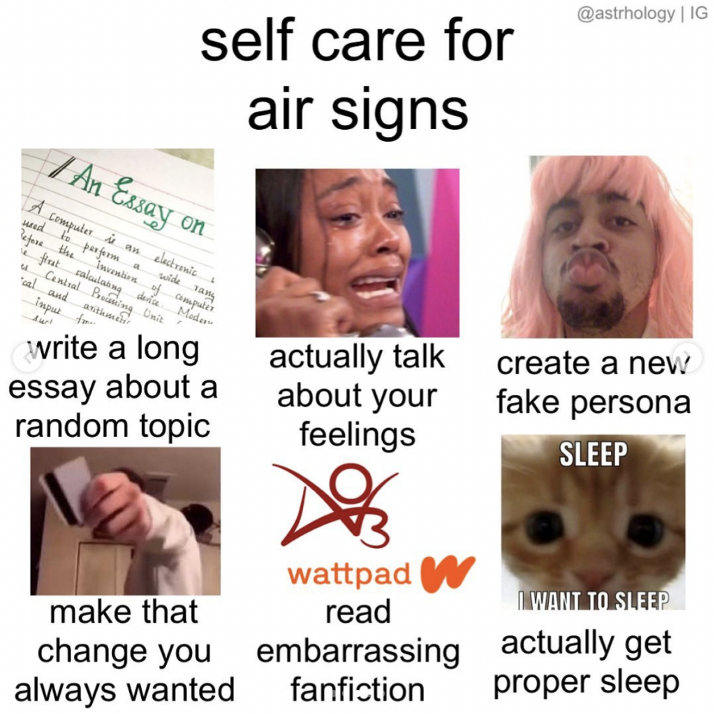 Air star sign meme: self care