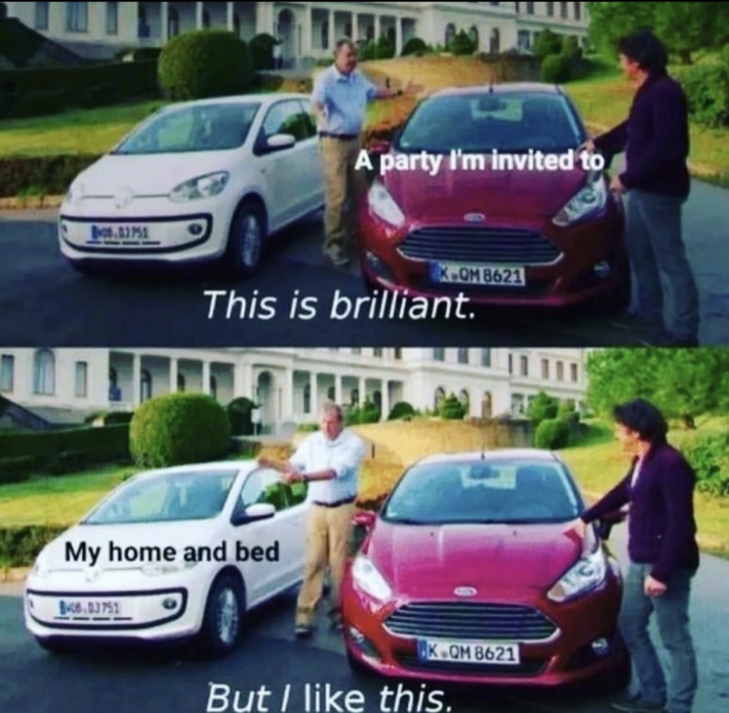 Introvert meme: staying at home and in bed