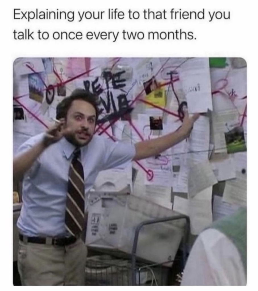 Introvert meme: catching up with friends