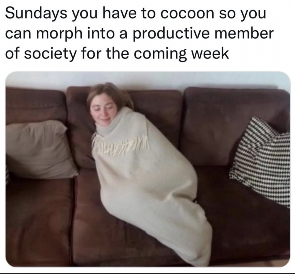 sundays when you cocoon so you can morph into productive person for the week