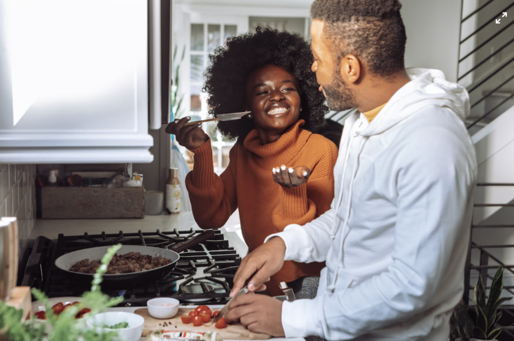 Couple spending quality time together cooking