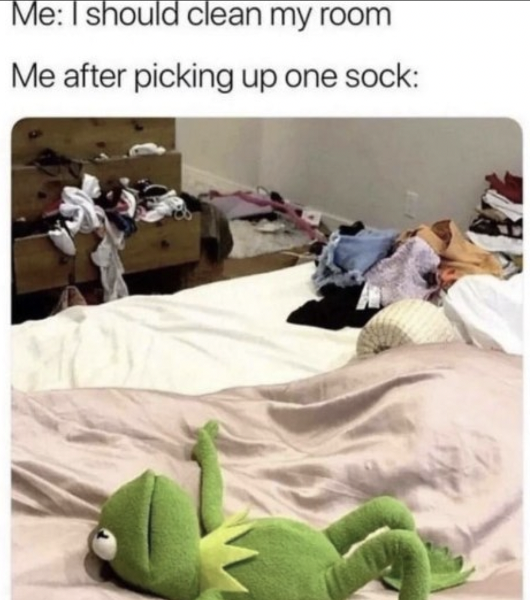 funny memes about life kermit cleaning my room