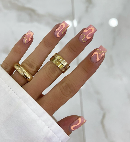 Coral and yellow swirls